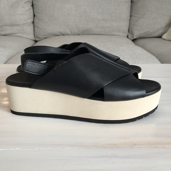 Vince Jenaya Platform Sandals Black Leather Open Toe Adjustable Strap Size 9.5 - Picture 4 of 8